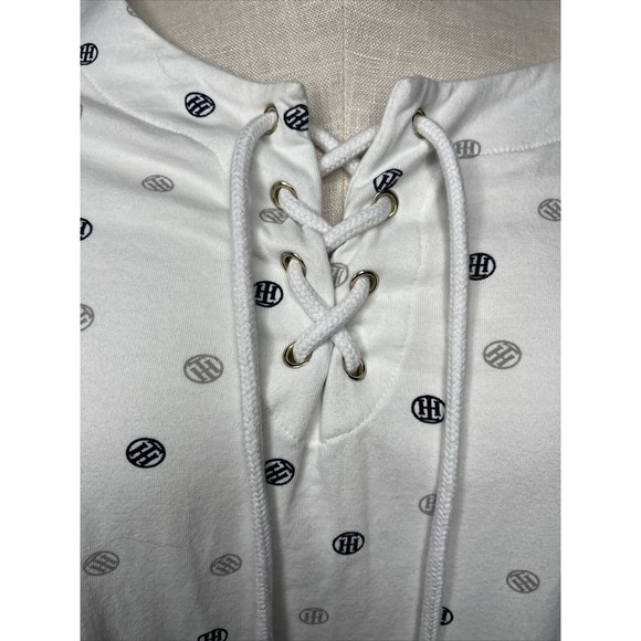 Tommy Hilfiger Mini Dress Lace Up White Logo Stretch Short Sleeve Petite Size XL - Picture 9 of 11